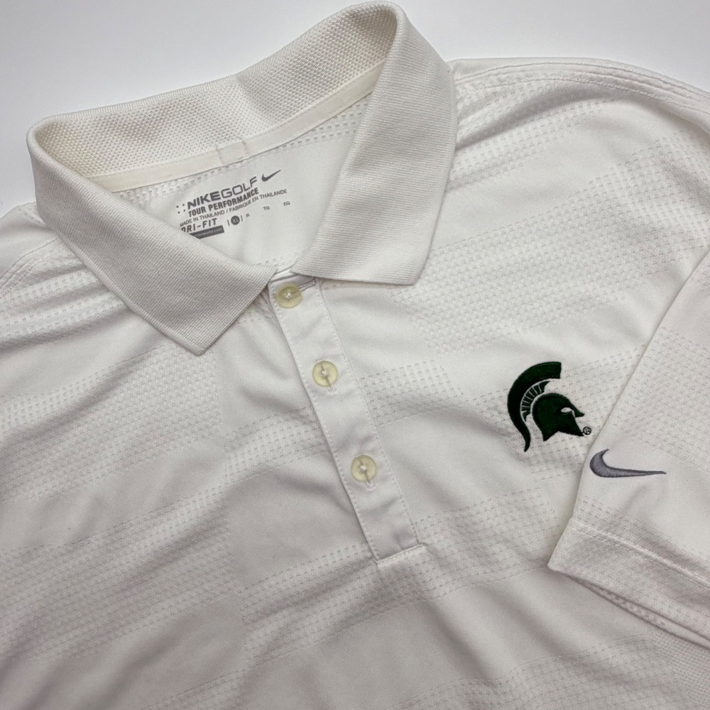 Nike Golf Mens XL Michigan State Spartans Dri-FIT Tour Performance Polo White